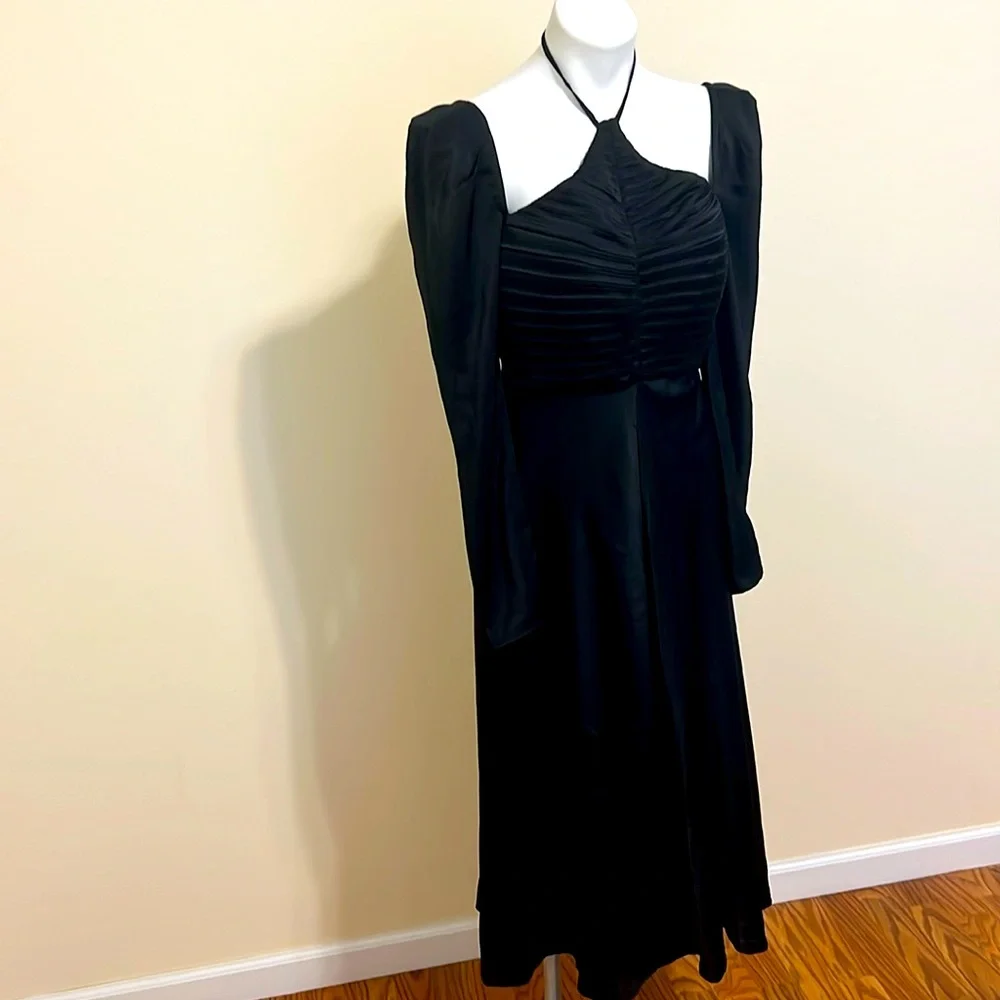ASTR The Label Cinched Halter Tie Midi dress women size M black dress